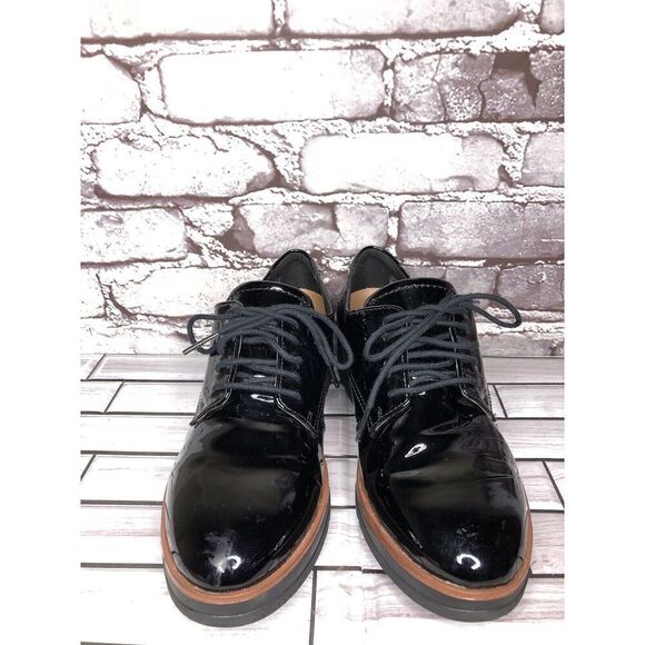Clarks Unstructured Black Patent Leather Platform Lace Shoes Women Sz 8M US/39EU - Picture 2 of 16